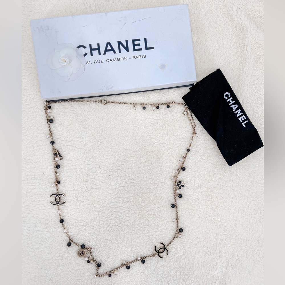 Authentic CHANEL Enamel, Faux Pearl & Resin 100th Anniversary Station Necklace - Picture 8 of 12